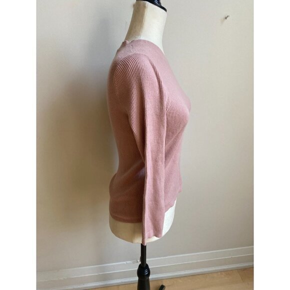 L'AGENCE BNWOT "Ronnie" women ribbed crew neck sweater blush button detail - Picture 3 of 7